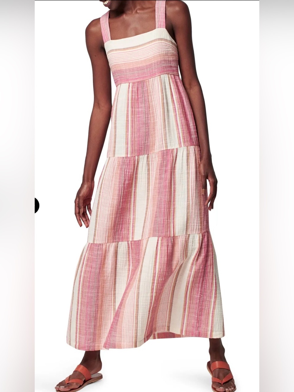 Faherty Brand Sarah Tiered Stripe Cotton Maxi Dress Oia Stripe MD 100% Organic